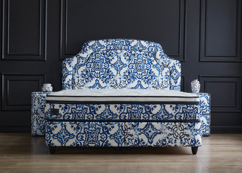 Designer box spring bed Calienna with mattress & storage space