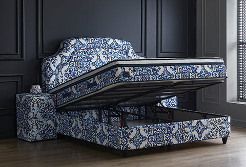 Designer box spring bed Calienna with mattress & storage space