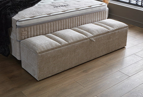 Designer box spring bed Riviera with Bluetooth music system & mattress & storage space