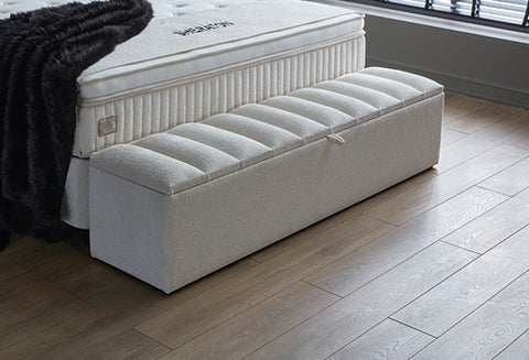 Designer box spring bed Sheraton White with lighting & mattress & storage space