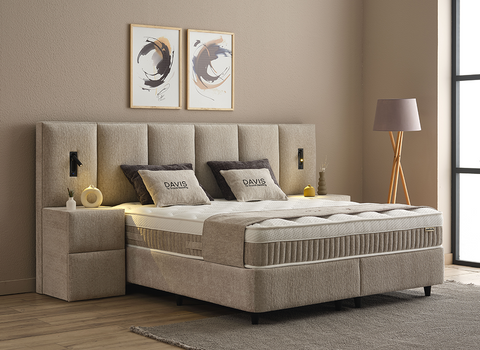 Designer Boxspringbett Davis inkl. Beleuchtung & Matratze & Stauraum