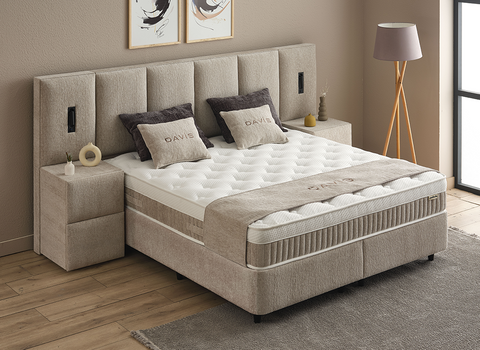 Designer Boxspringbett Davis inkl. Beleuchtung & Matratze & Stauraum