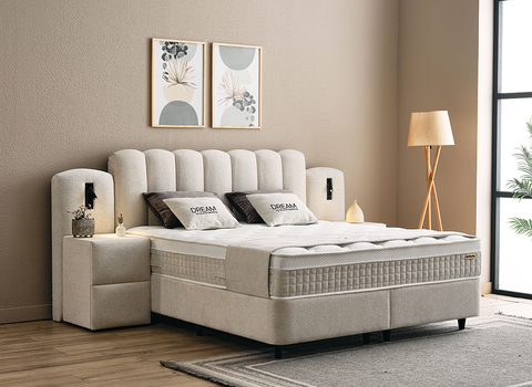 Designer Boxspringbett Dream inkl. Beleuchtung & Matratze & Stauraum