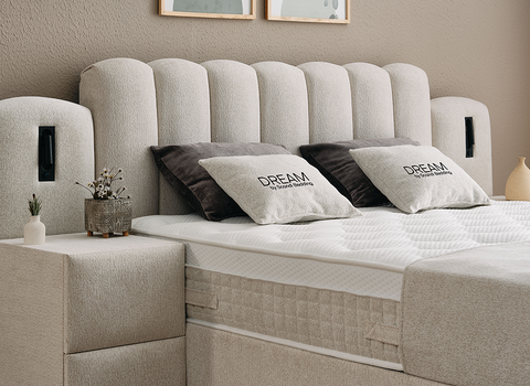 Designer Boxspringbett Dream inkl. Beleuchtung & Matratze & Stauraum