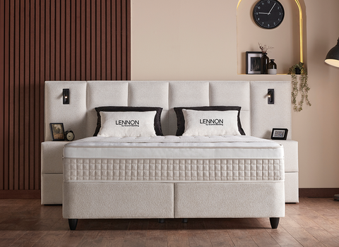 Designer Boxspringbett Lennon mit Beleuchtung & Matratze & Stauraum