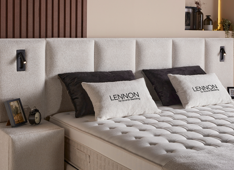 Designer Boxspringbett Lennon mit Beleuchtung & Matratze & Stauraum
