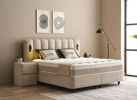 Designer Boxspringbett Wind mit Beleuchtung & Matratze & Stauraum