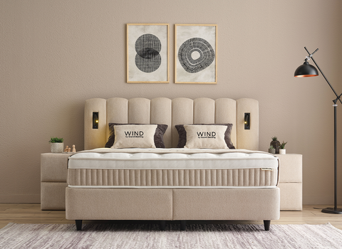 Designer Boxspringbett Wind mit Beleuchtung & Matratze & Stauraum