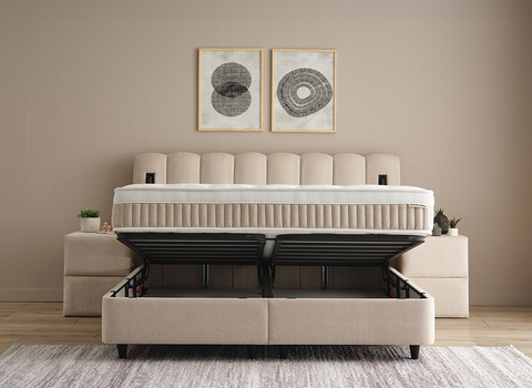 Designer Boxspringbett Wind mit Beleuchtung & Matratze & Stauraum