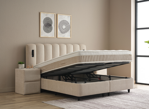Designer Boxspringbett Wind mit Beleuchtung & Matratze & Stauraum