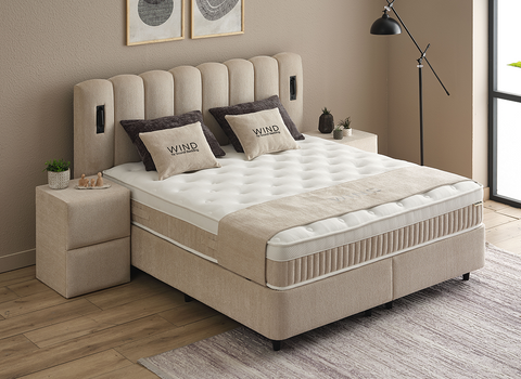 Designer Boxspringbett Wind mit Beleuchtung & Matratze & Stauraum