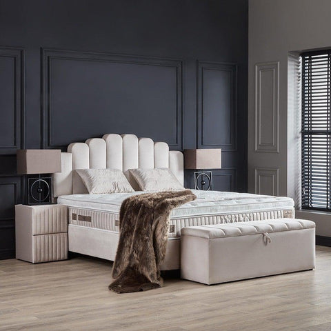Designer box spring bed Jazzlyn including mattress & storage space
