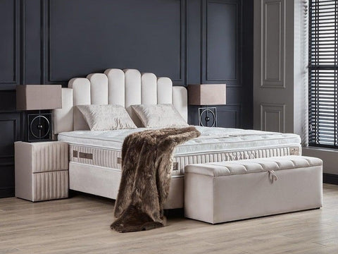 Designer box spring bed Jazzlyn including mattress & storage space