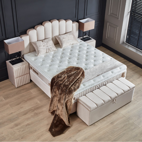 Designer box spring bed Jazzlyn including mattress & storage space