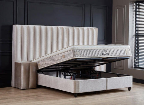 Designer box spring bed Oscar including mattress & storage space