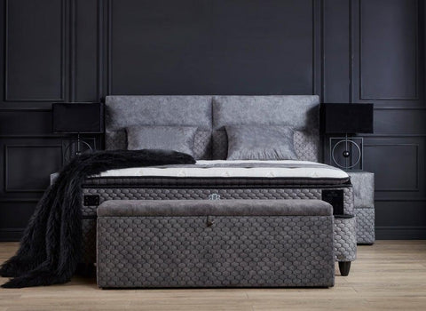 Designer box spring bed Babylon including mattress & storage space