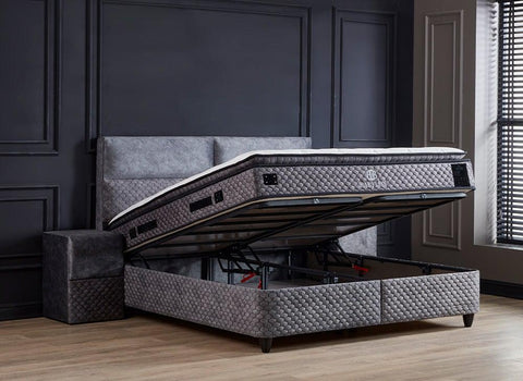Designer box spring bed Babylon including mattress & storage space