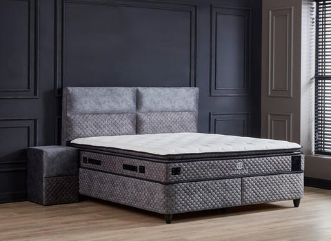Designer box spring bed Babylon including mattress & storage space