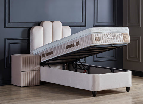 Designer box spring bed Jazzlyn youth including mattress & storage space