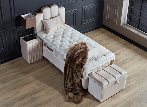 Designer box spring bed Jazzlyn youth including mattress & storage space