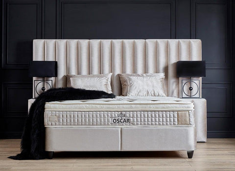 Designer box spring bed Oscar including mattress & storage space