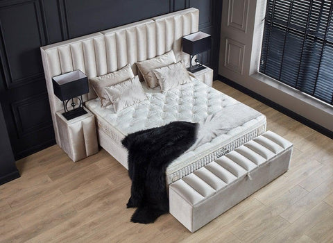 Designer box spring bed Oscar including mattress & storage space