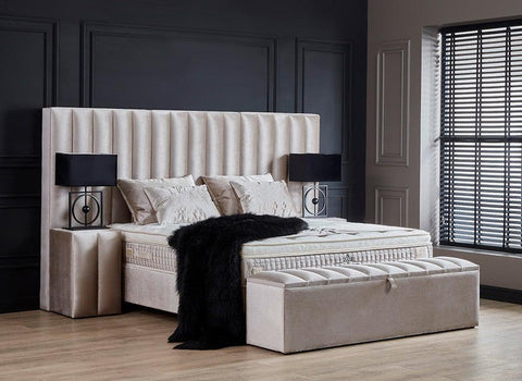 Designer box spring bed Oscar including mattress & storage space