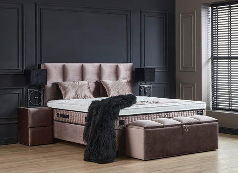 Designer box spring bed Phantom Beige including mattress & storage space