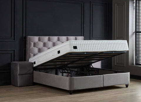 Designer box spring bed Palermo Grey including mattress & storage space