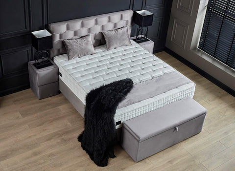 Designer box spring bed Palermo Grey including mattress & storage space