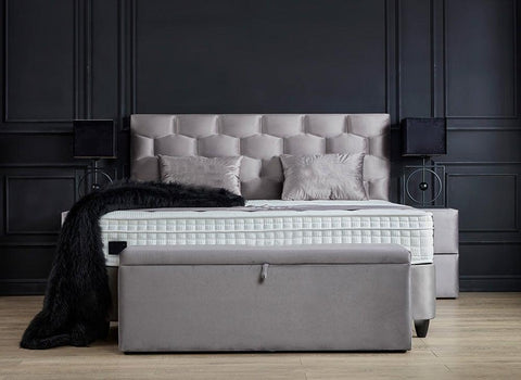 Designer box spring bed Palermo Grey including mattress & storage space