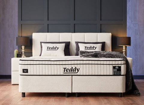 Designer box spring bed Teddy including mattress & storage space