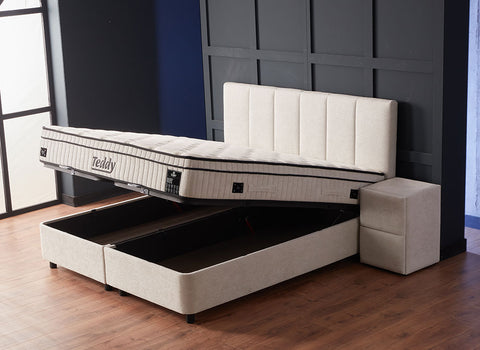 Designer box spring bed Teddy including mattress & storage space