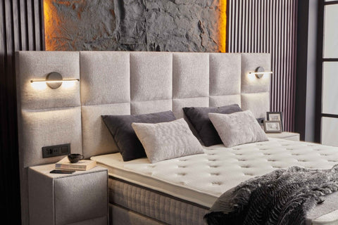 Designer box spring bed Libera with lighting & mattress & storage space