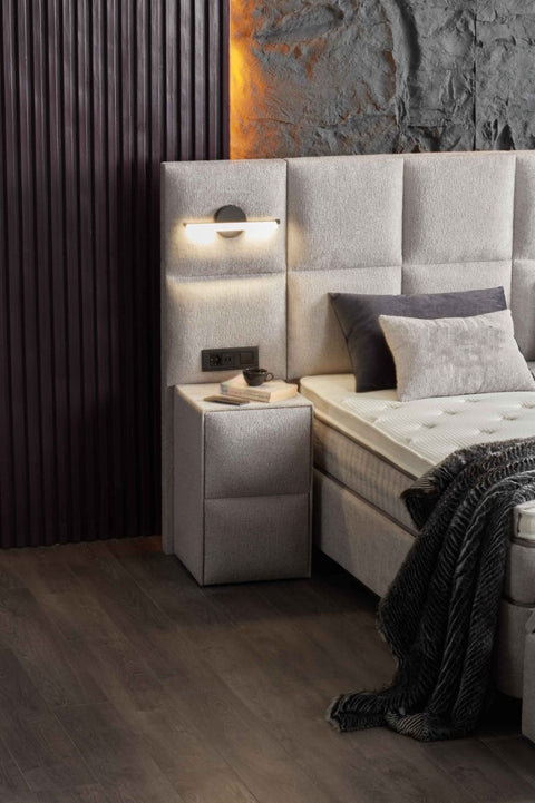 Designer box spring bed Libera with lighting & mattress & storage space
