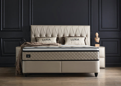 Designer box spring bed Luxia with mattress &amp; storage space 