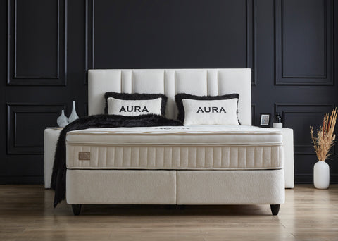 Designer box spring bed Aura with mattress &amp; storage space 