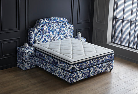 Designer box spring bed Calienna with mattress &amp; storage space 