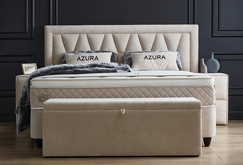 Designer box spring bed Azura with mattress &amp; storage space 