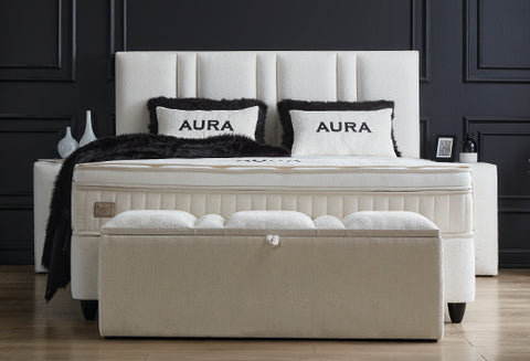 Designer box spring bed Aura with mattress &amp; storage space 