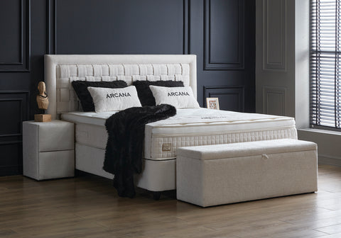 Designer box spring bed Arcana with mattress &amp; storage space 