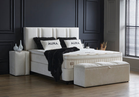 Designer box spring bed Aura with mattress &amp; storage space 