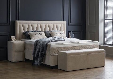 Designer box spring bed Azura with mattress &amp; storage space 