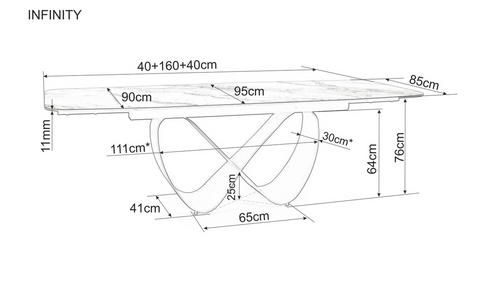 Designer dining table Infinity White with extension 160 - 240cm 