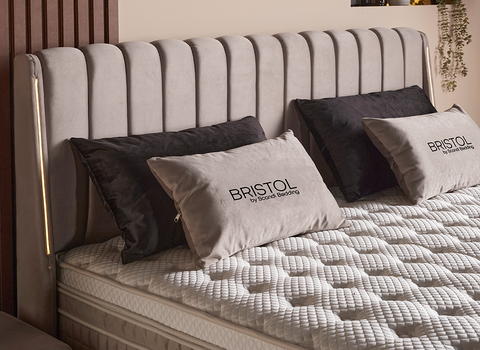 Designer Boxspringbett Bristol mit Beleuchtung & Matratze & Stauraum