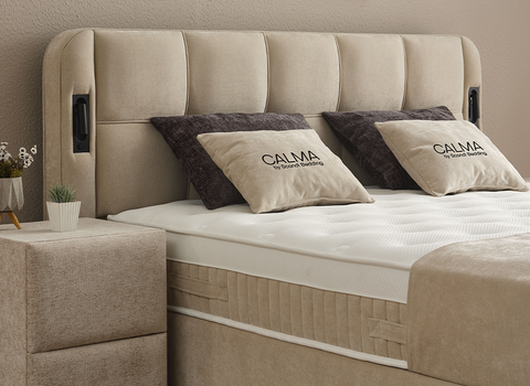 Designer Boxspringbett Calma mit Beleuchtung & Matratze & Stauraum