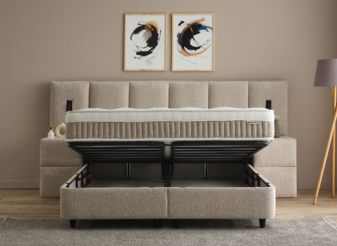 Designer box spring bed Oscar including mattress &amp; storage space 