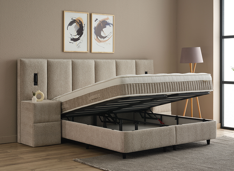 Designer box spring bed Oscar including mattress &amp; storage space 