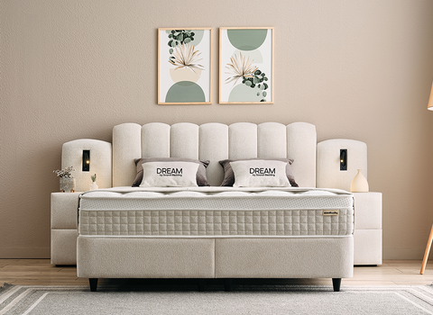 Designer box spring bed Oscar including mattress &amp; storage space 