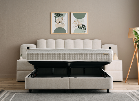 Designer box spring bed Oscar including mattress &amp; storage space 